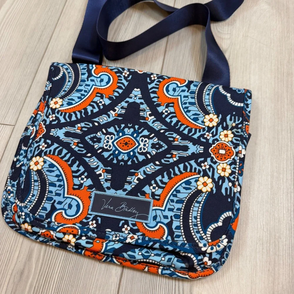 Vera Bradley Crossbody Messenger Bag Blue Orange Paisley Adjustable Strap
